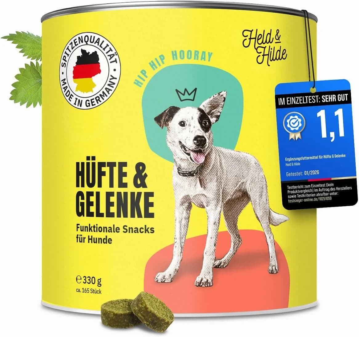 Dose Held & Hilde Hüfte & Gelenke Funktionale Snacks für Hunde, 330 g, ca. 165 Stück, Produktfoto des Herstellers