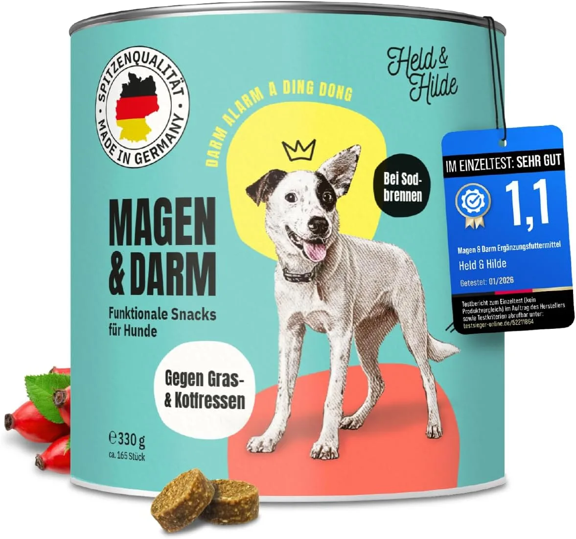 Dose Held & Hilde Magen & Darm Funktionale Snacks für Hunde, 330 g, Produktfoto des Herstellers
