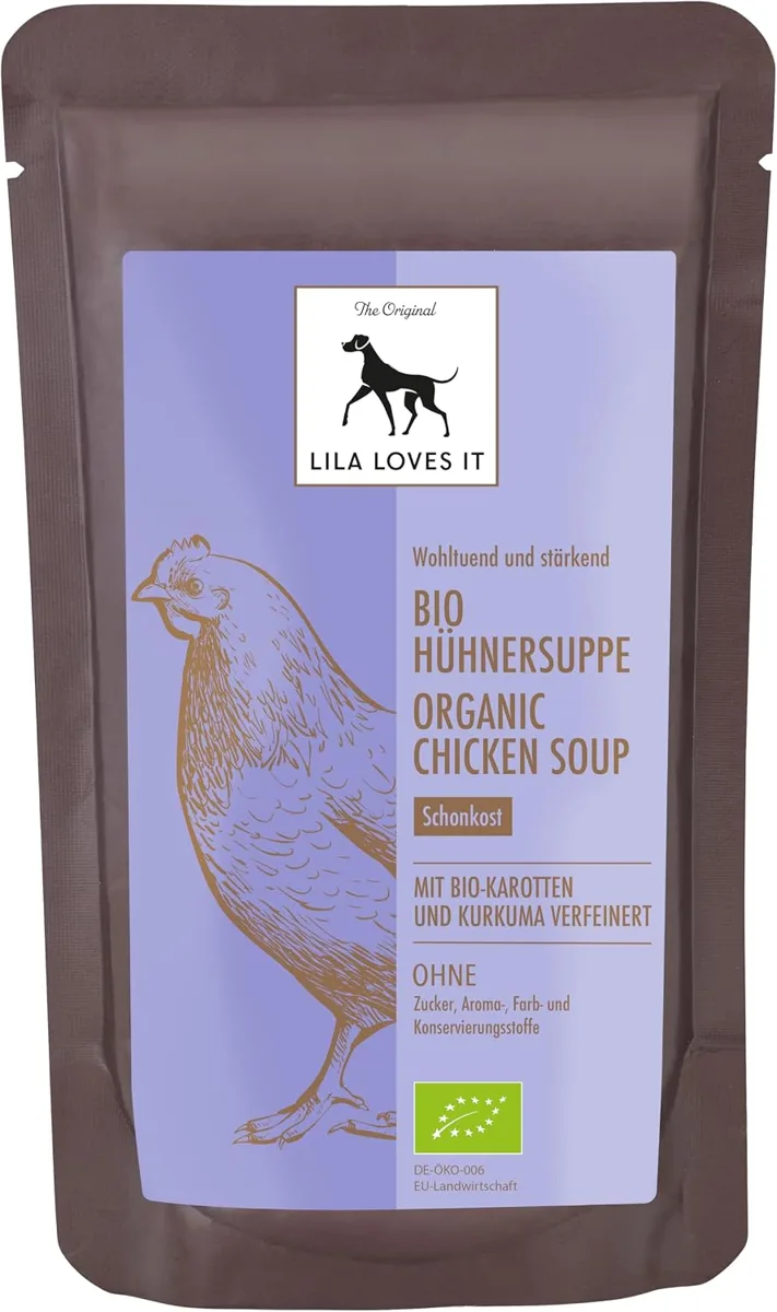 LILA LOVES IT Bio-Hühnersuppe, 130-g-Beutel mit Aufdruck Schonkost