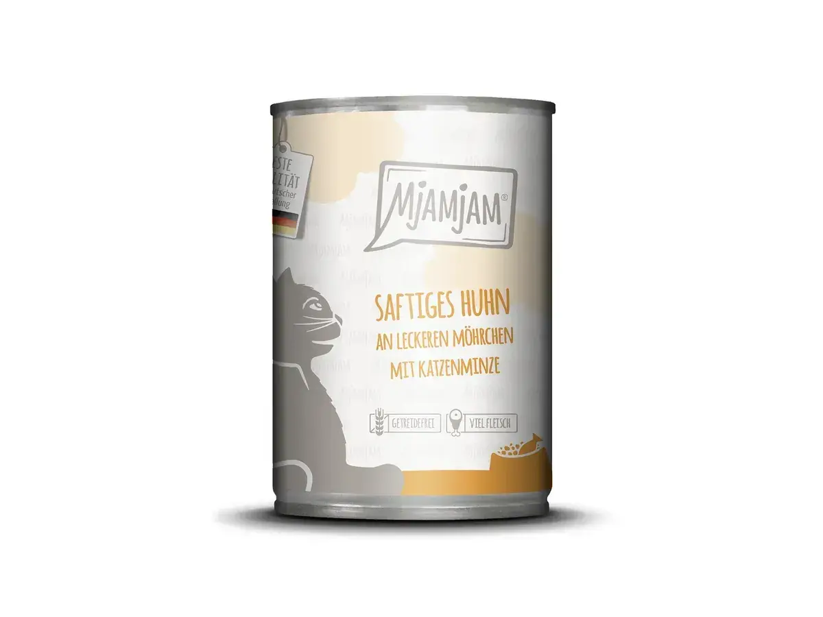Dose MjAMjAM Saftiges Huhn an leckeren Möhrchen, 400 g (Bild: Hersteller)
