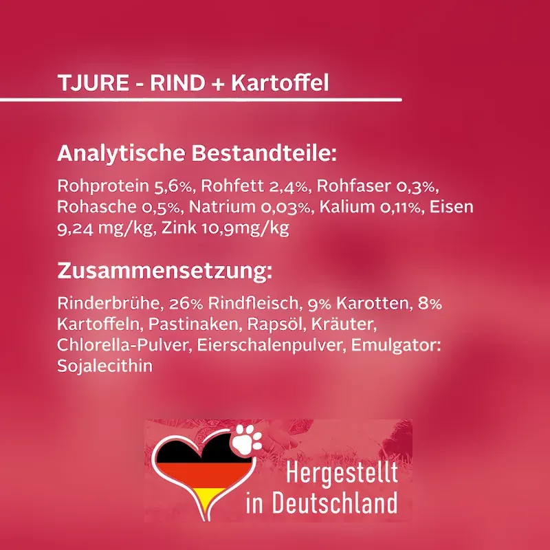 Analytische Bestandteile und Zusammensetzung von TJURE Rind & Kartoffel, Herstellergrafik (Bild: Hersteller)