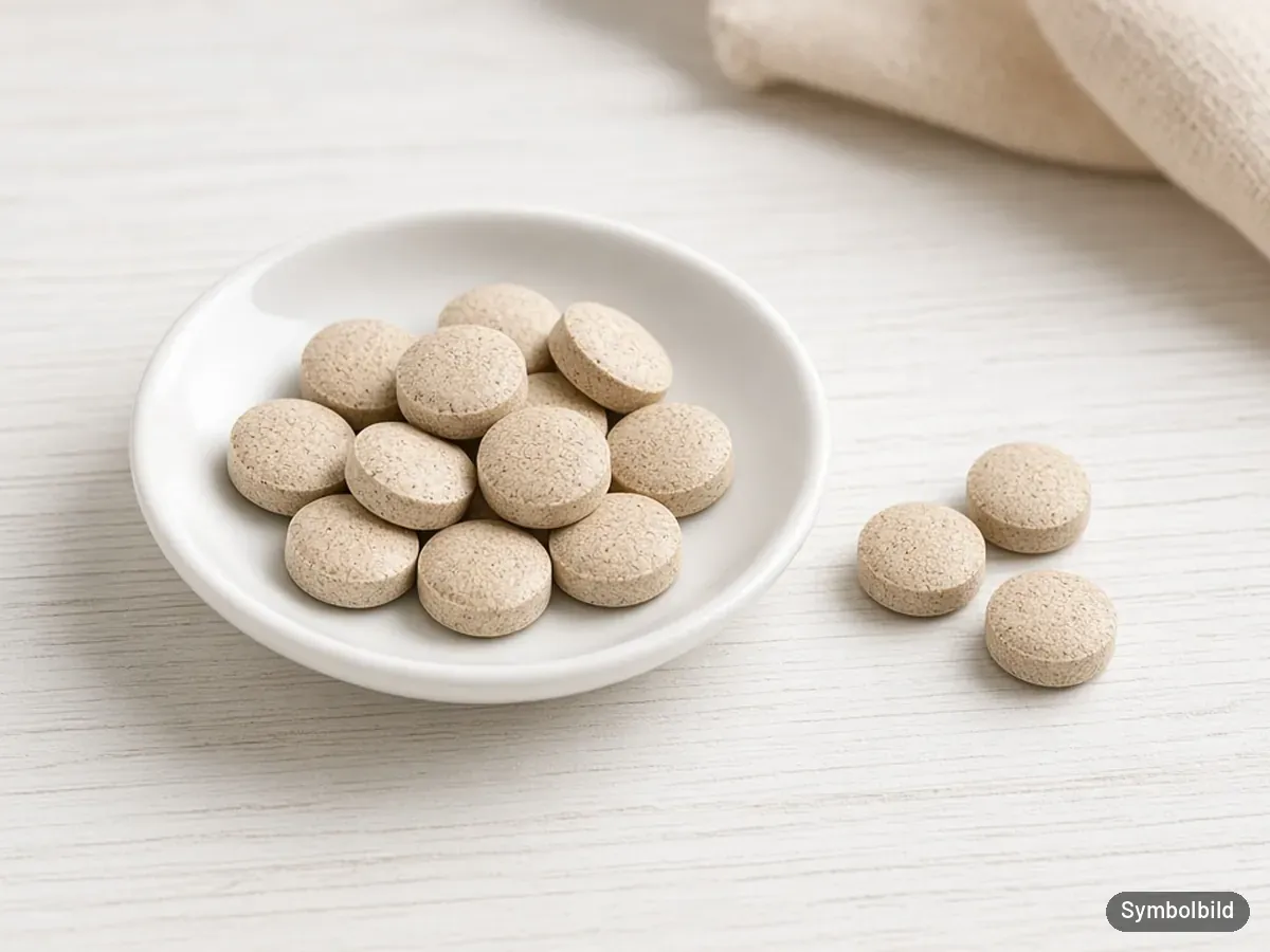 Beige Ergänzungsfutter-Tabletten für Hunde in einer weißen Schale – Symbolbild zum Test Canina PETVITAL GAG Tabletten