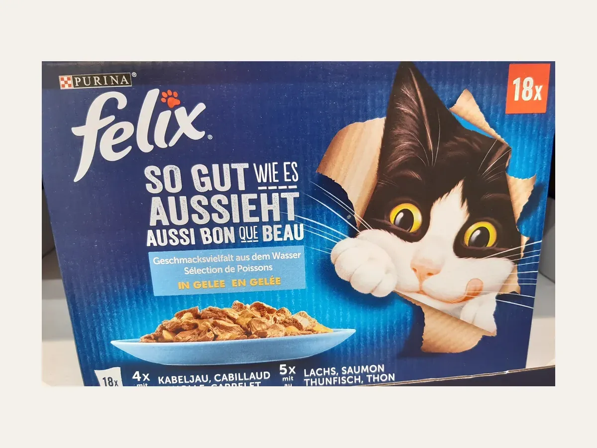 Verpackung Felix So gut wie es aussieht, Geschmacksvielfalt aus dem Wasser in Gelee, 18 × 85 g